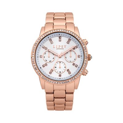 Ladies rose tone bracelet watch with white dial lp240